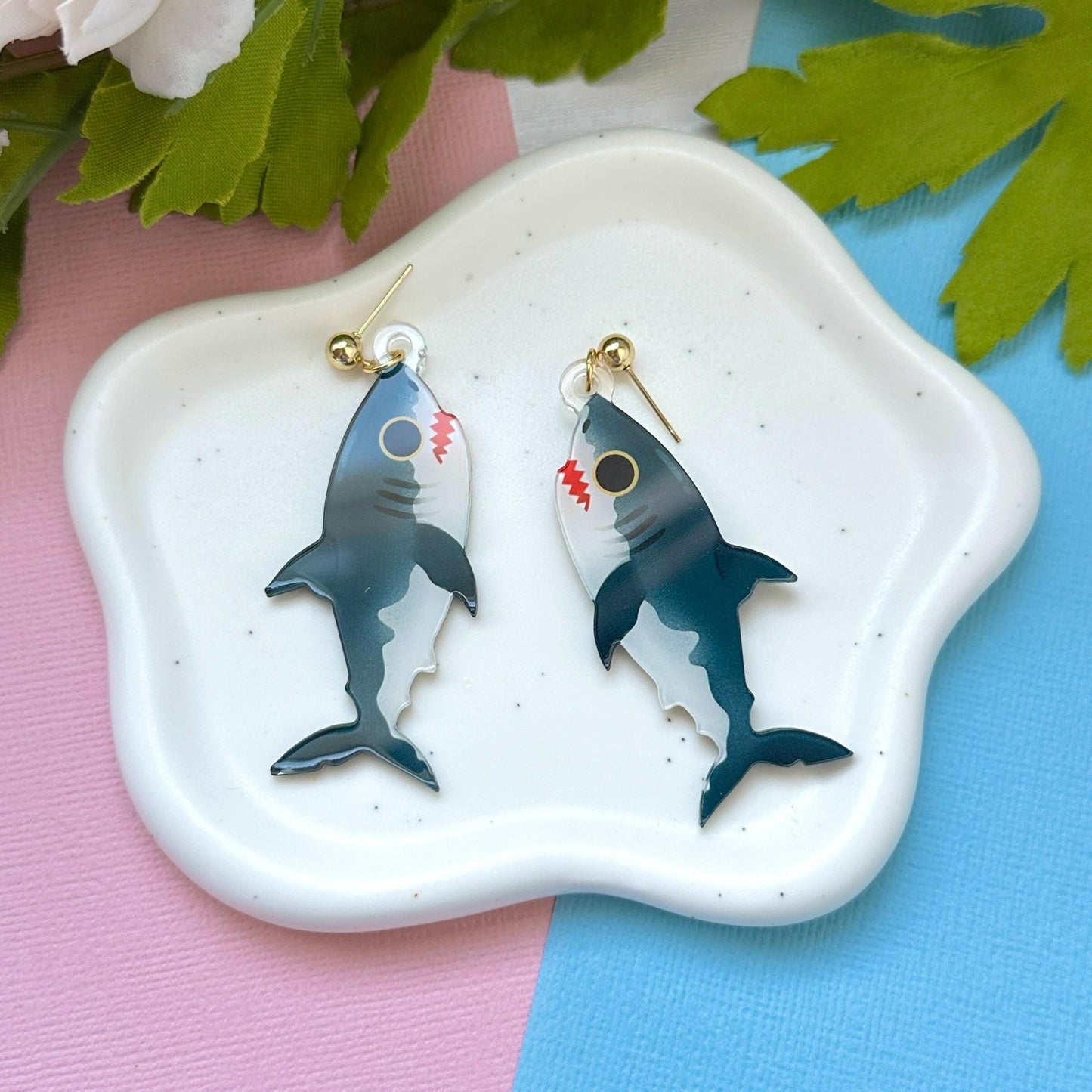 Great White Shark Acrylic Earrings