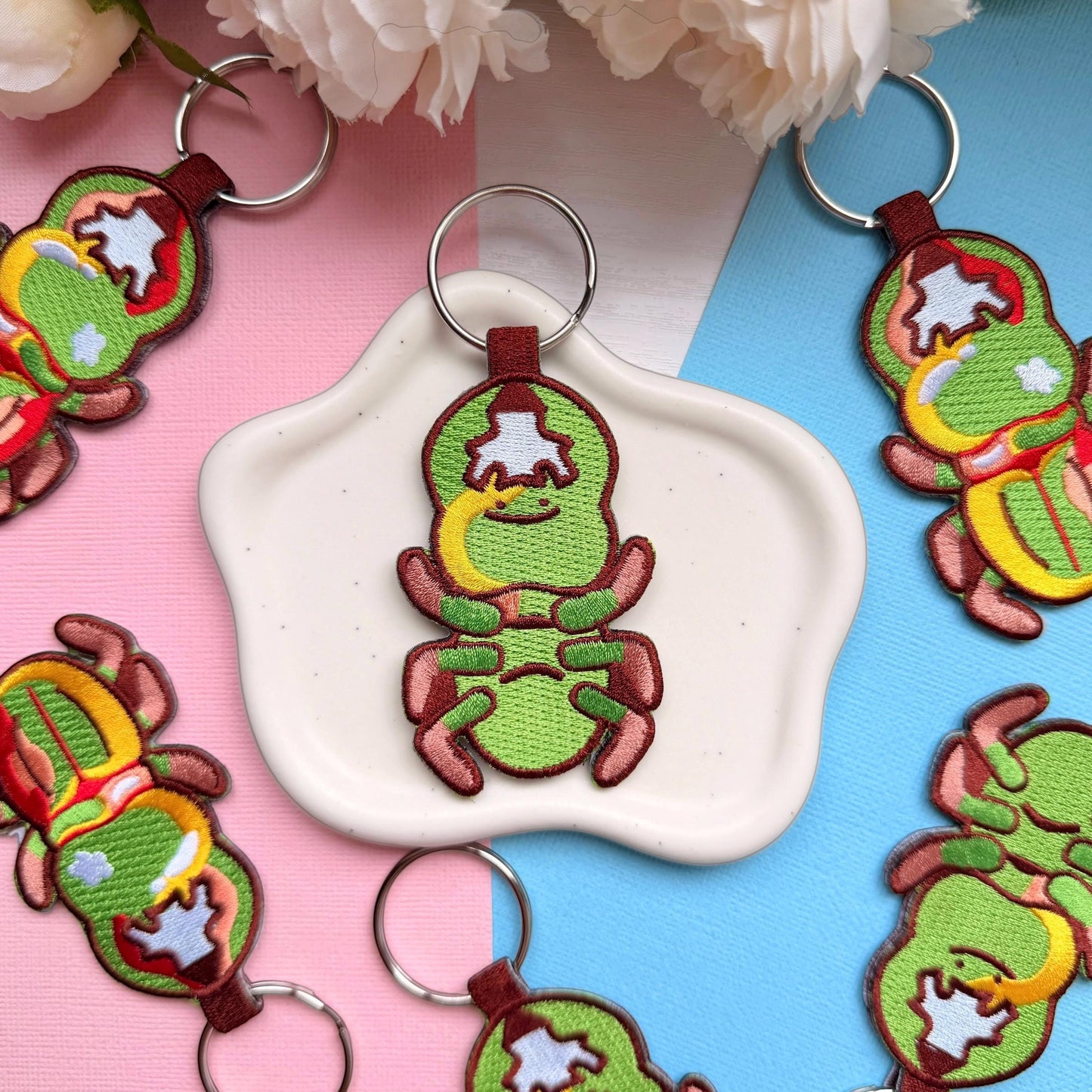 Green Rainbow Stag Beetle Embroidered Charm