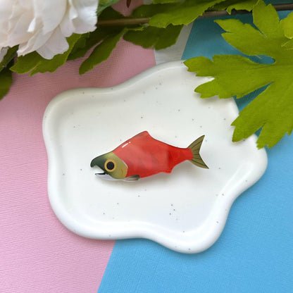 Red Sockeye Salmon Acrylic Hair Clip