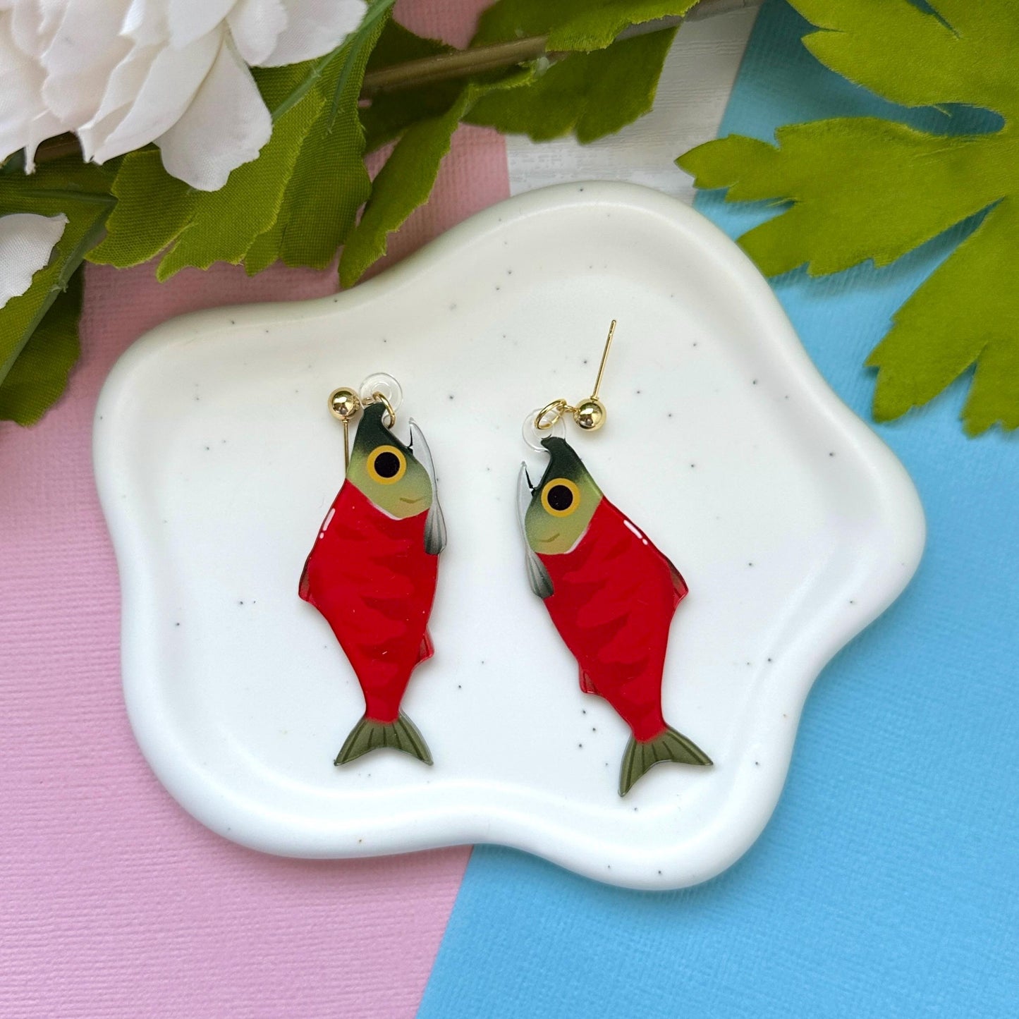 Red Sockeye Salmon Acrylic Earrings