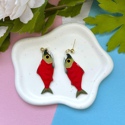 Red Sockeye Salmon Acrylic Earrings