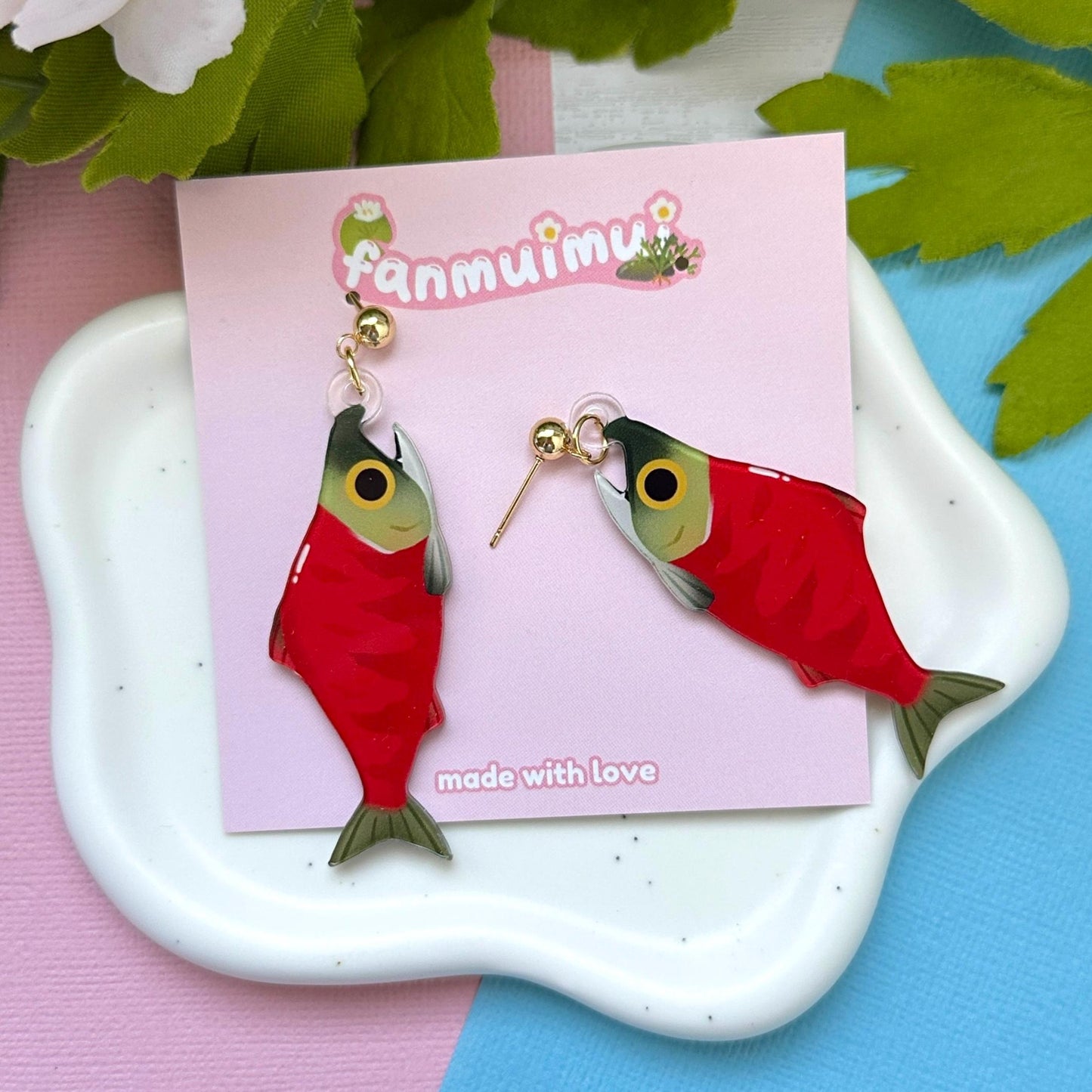 Red Sockeye Salmon Acrylic Earrings