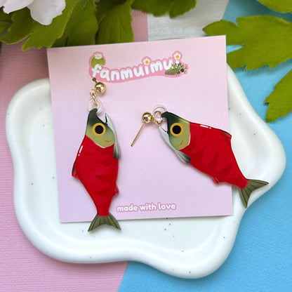 Red Sockeye Salmon Acrylic Earrings
