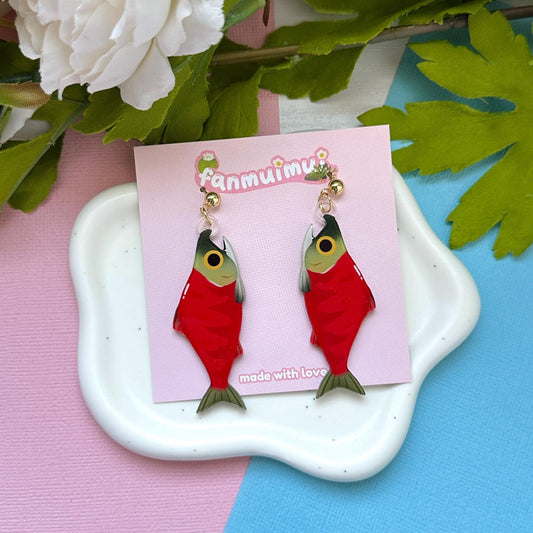 Red Sockeye Salmon Acrylic Earrings