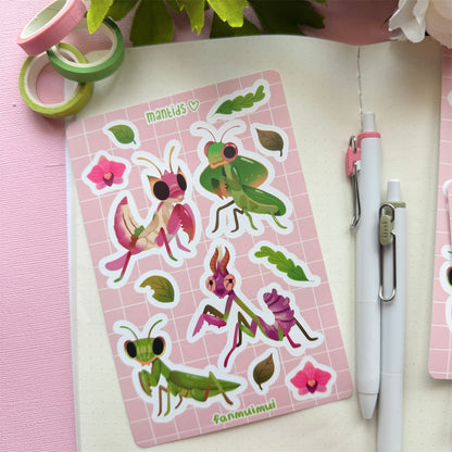 Praying Mantis Vinyl Sticker Sheet (A6)