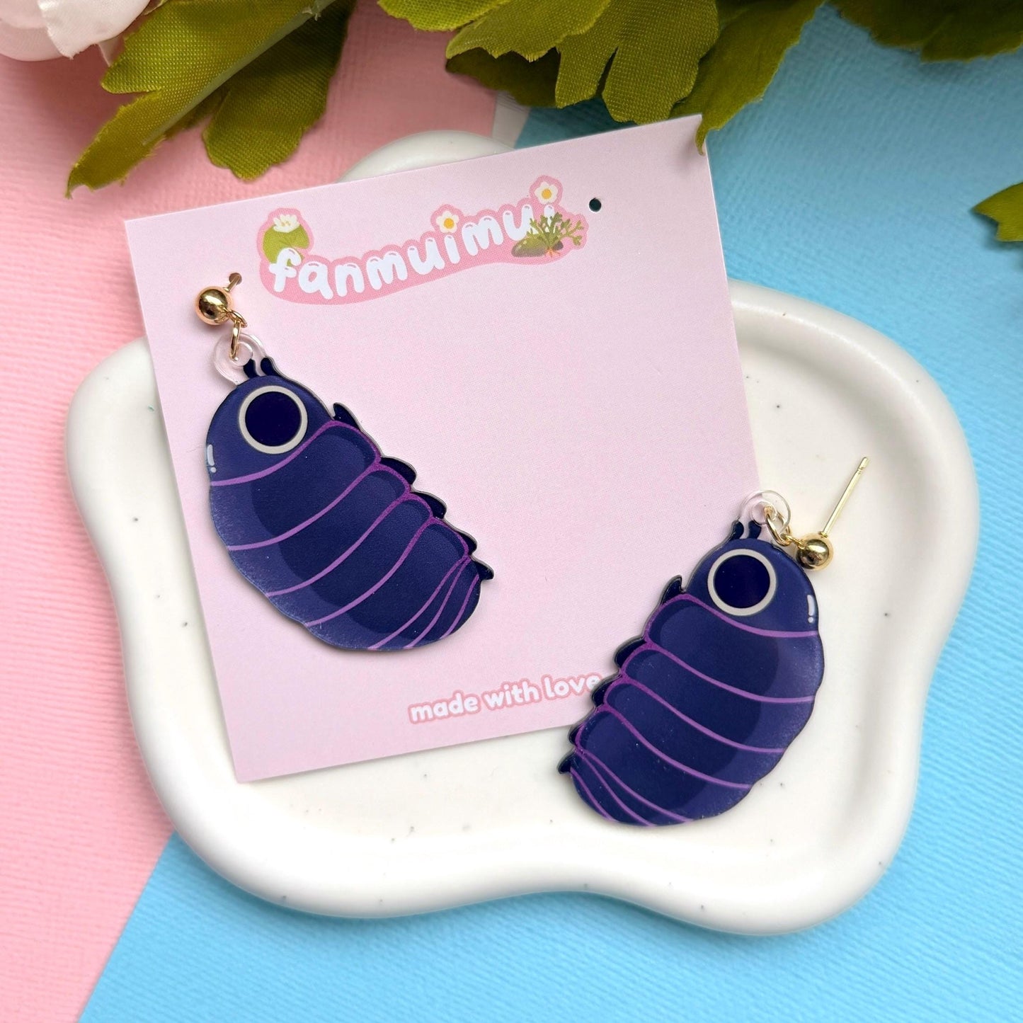 Pill Bug Acrylic Earrings