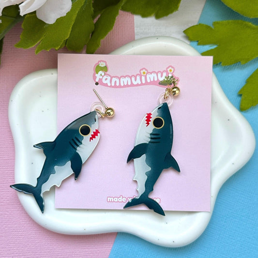 Great White Shark Acrylic Earrings