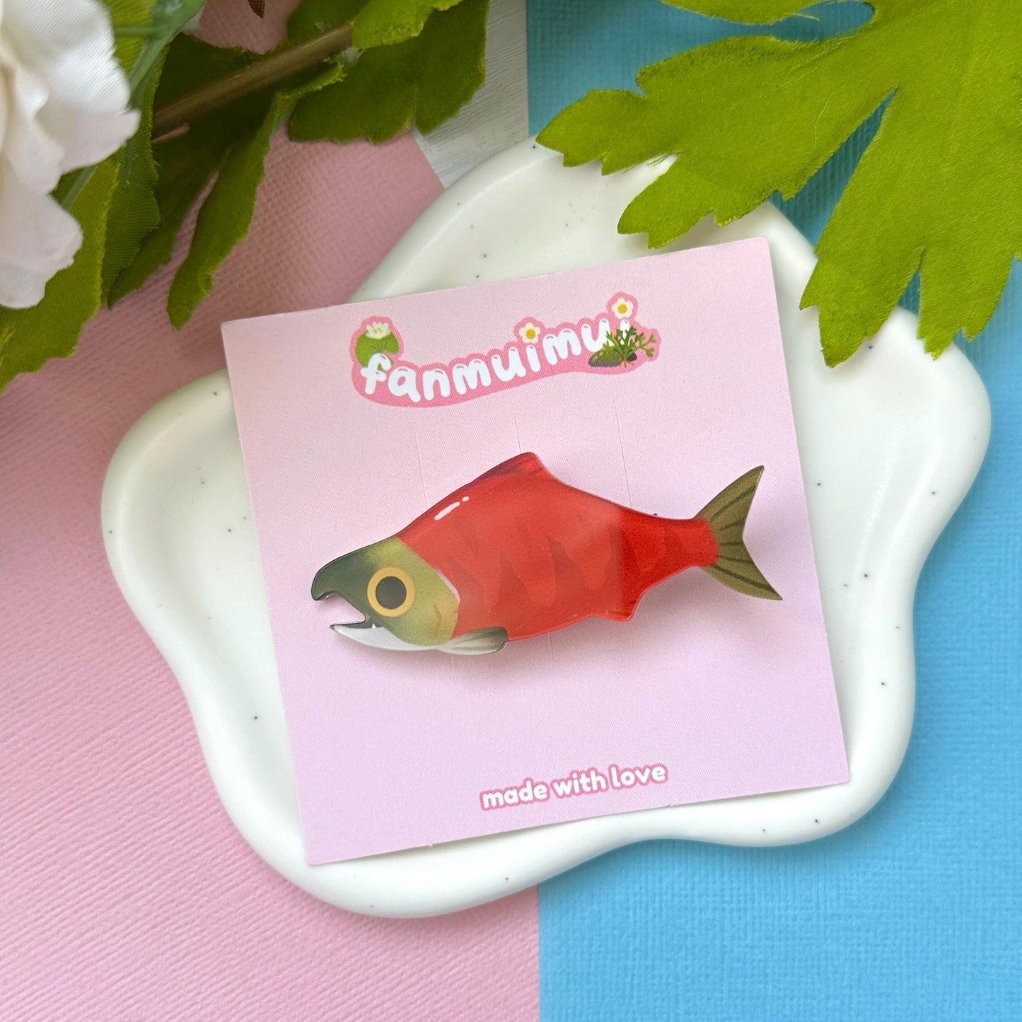 Red Sockeye Salmon Acrylic Hair Clip