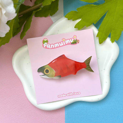 Red Sockeye Salmon Acrylic Hair Clip