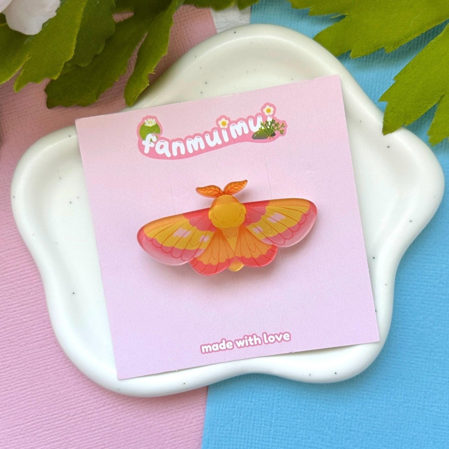 Rosy Maple Moth Acrylic Hair Clip