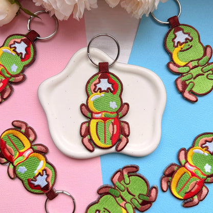 Green Rainbow Stag Beetle Embroidered Charm