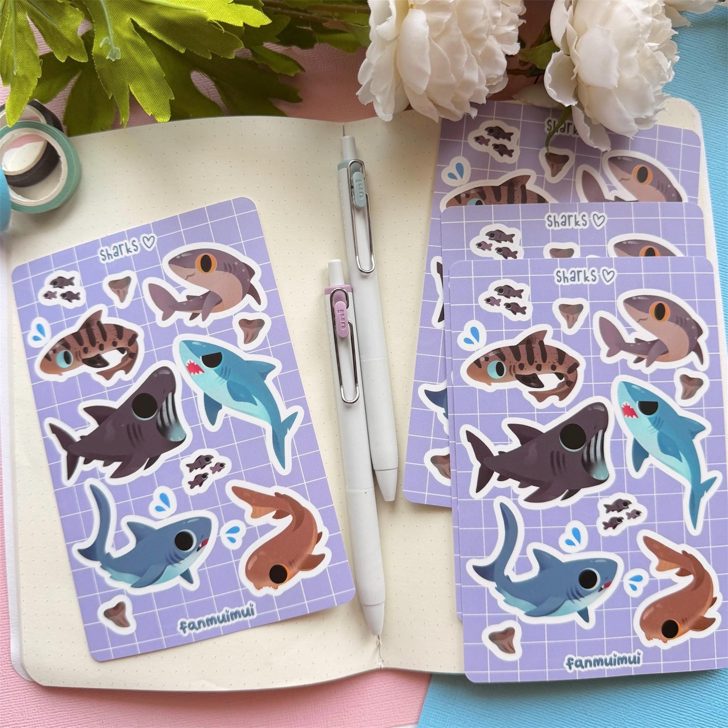 Sharks Vinyl Sticker Sheet (A6)